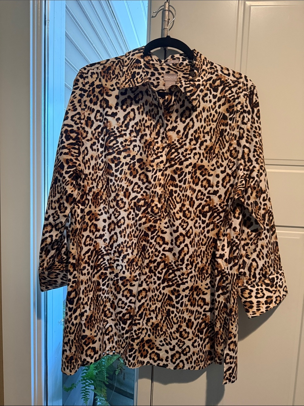 Chico's Brown and Cream Leopard-Print Button-Down Shirt